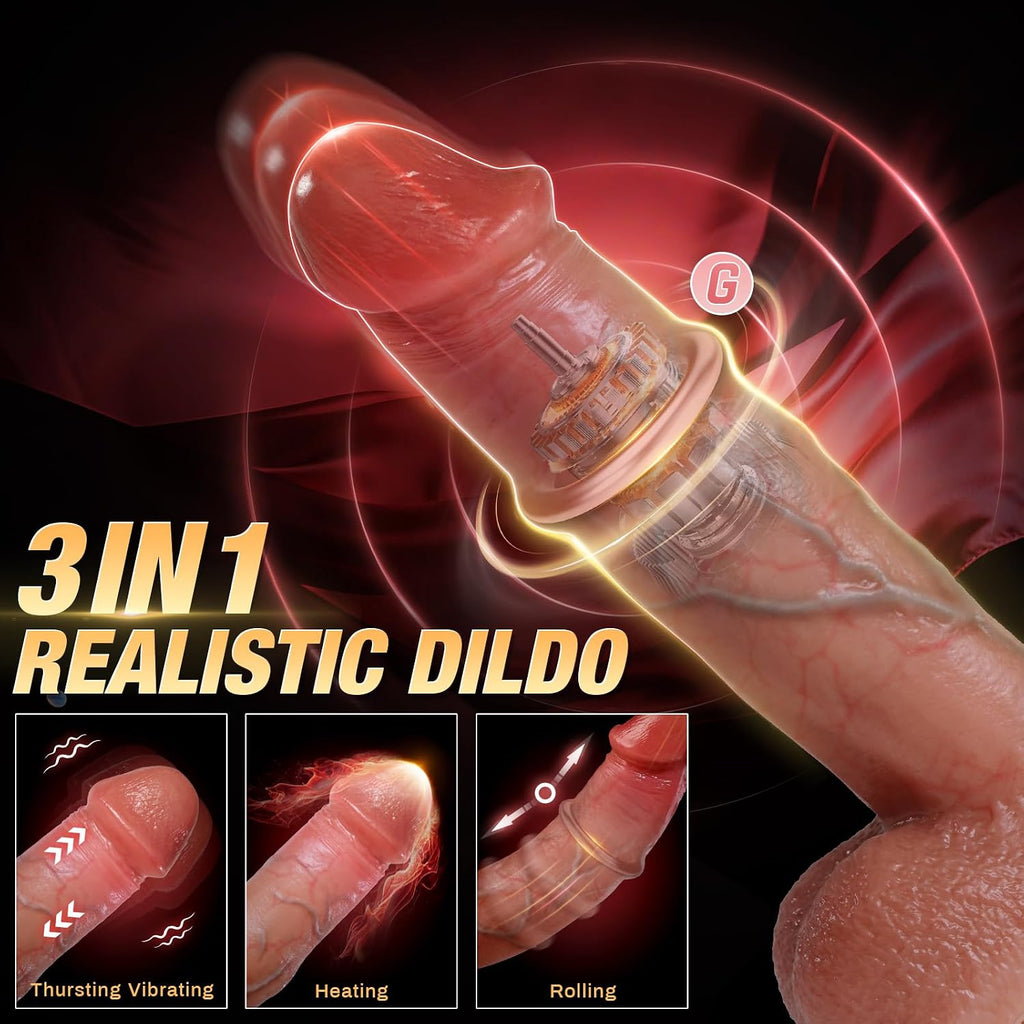 9-Mode Vibrating Dildo with Sliding Ring and Thrusting Function | Heated Dildo